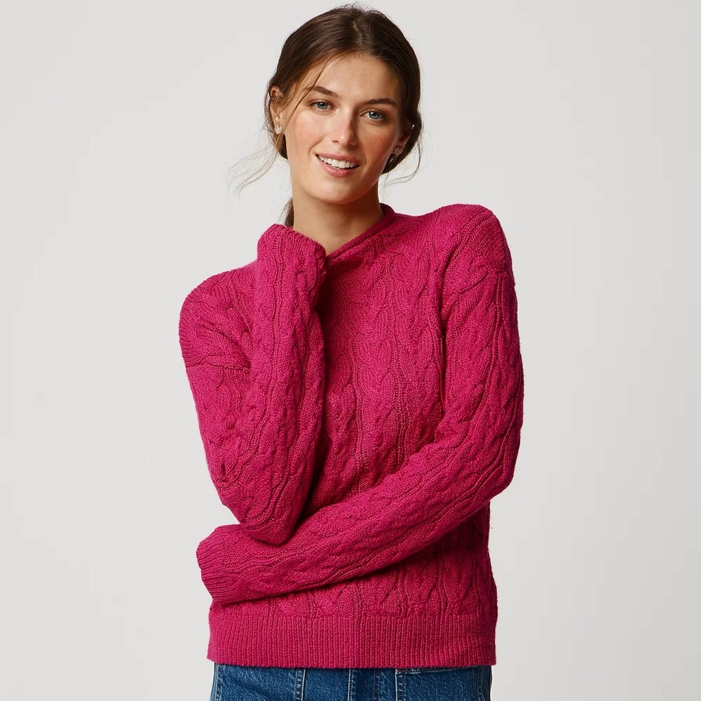 NWT J.Crew Hot Pink Cable Mockneck Sweater (Magenta)
